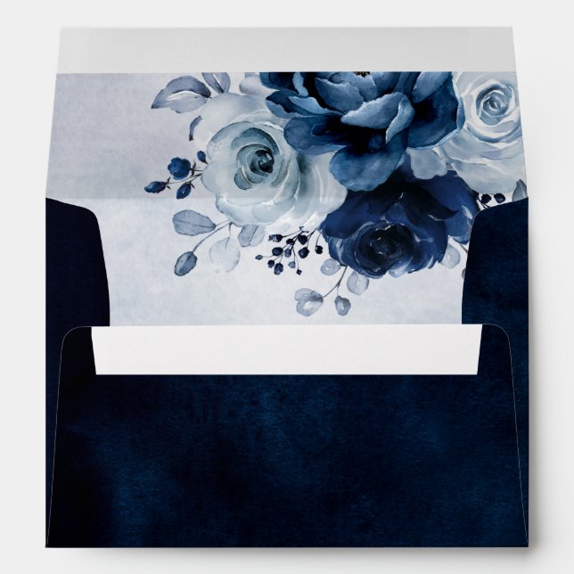 Dusty Blue Slate Navy Floral Botanical Wedding Env Envelope (Back (Bottom))