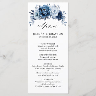 Dusty Blue Slate Navy Floral Botanical Wedding Menu