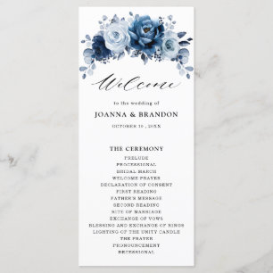 Dusty Blue Slate Navy Floral Botanical Wedding Program