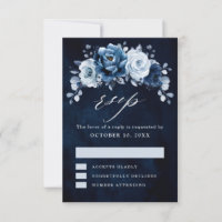 Dusty Blue Slate Navy Floral Botanical Wedding RSV
