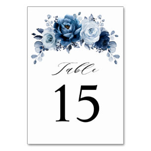 Dusty Blue Slate Navy Floral Botanical Wedding Table Number