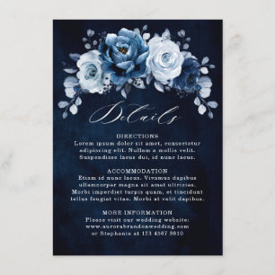 Dusty Blue Slate Navy Floral Wedding Details Enclo Enclosure Card