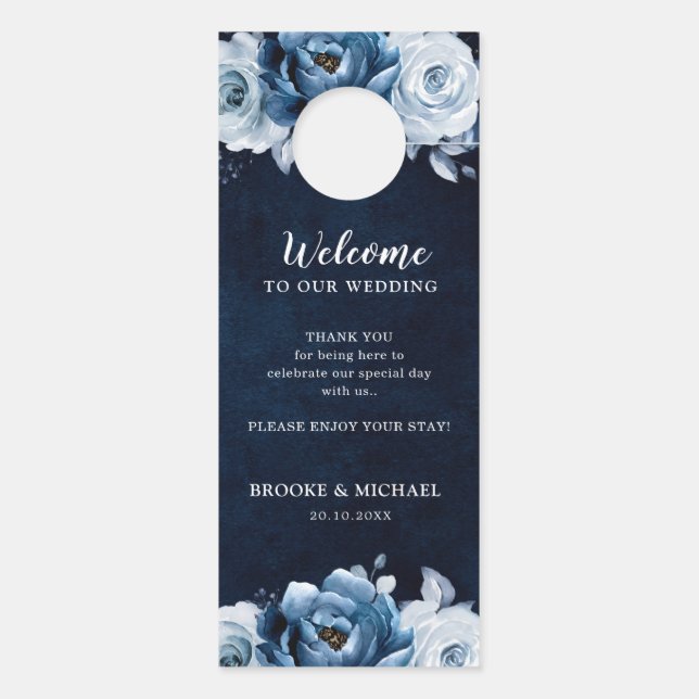 Dusty Blue Slate Navy Wedding Do Not Disturb Door  Hanger (Back)