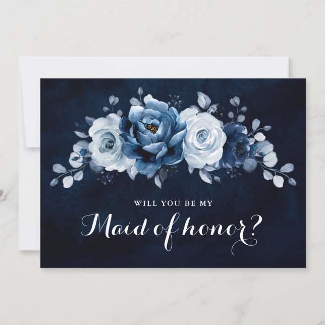 Dusty Blue Slate Navy Will you be my Maid of honou Invitation (Front)