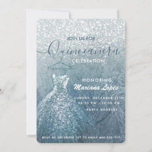 Dusty blue snow winter wonderland Quinceañera Invitation
