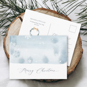 Dusty Blue Snowflake Christmas Postcard