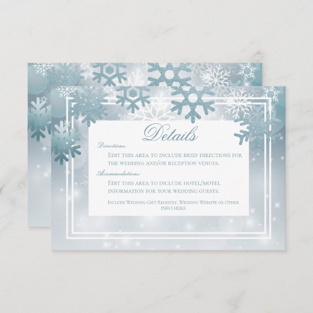 Dusty Blue Snowflake Modern Details Wedding Enclosure Card (Front/Back)