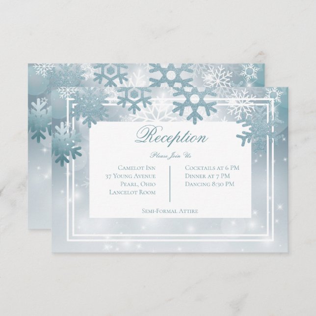 Dusty Blue Snowflake Modern Reception Enclosure Card (Front/Back)