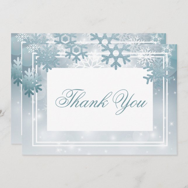 Dusty Blue Snowflake Modern Wedding Thank You Card (Front/Back)