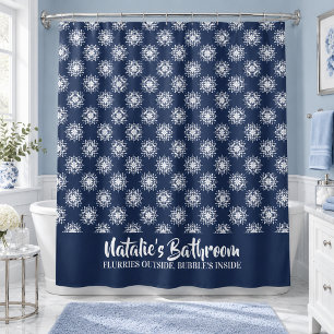 Dusty Blue Snowflake Monogram Bathroom Shower Curtain
