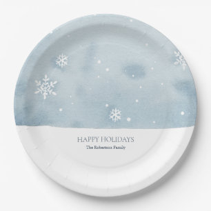 Dusty Blue Snowflake Paper Plate