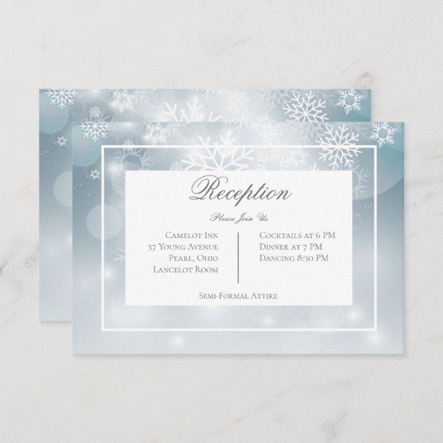 Dusty Blue Snowflake Sky Modern Reception Enclosure Card (Front/Back)