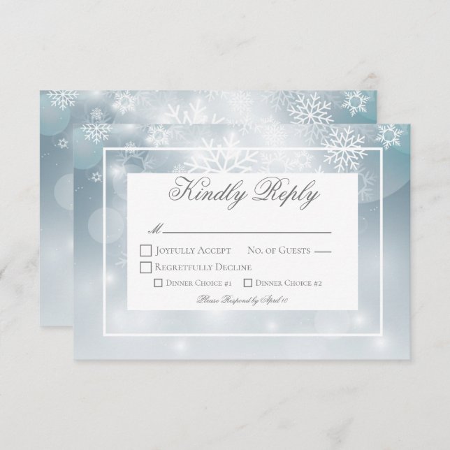 Dusty Blue Snowflake Sky Modern Wedding RSVP Card (Front/Back)