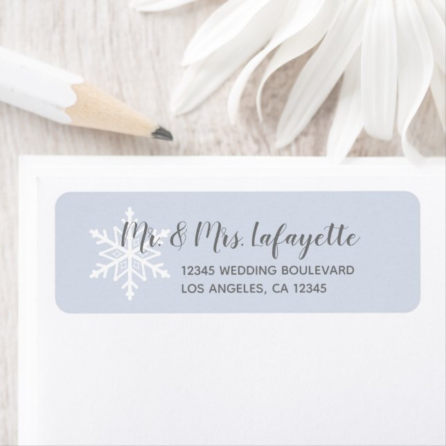 Dusty Blue Snowflake Winter Wedding Return Address Label (Insitu)