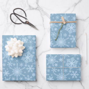 Dusty Blue Snowflakes Winter Holidays Christmas Wrapping Paper Sheet