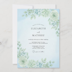 Dusty Blue Soft Botanical Wedding Invitation