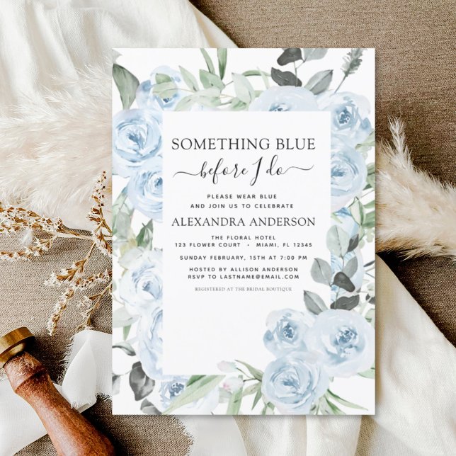 Dusty Blue Something Blue Floral Bridal Shower Invitation (Creator Uploaded)