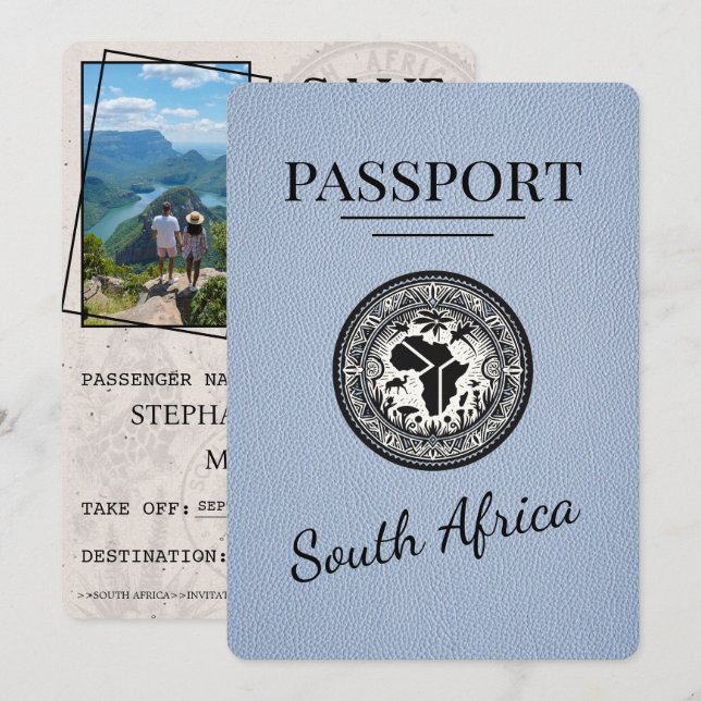 Dusty Blue South Africa Passport Save The Date (Front/Back)
