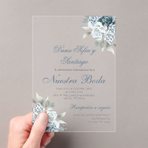 Dusty Blue Spanish Wedding Acrylic invitation