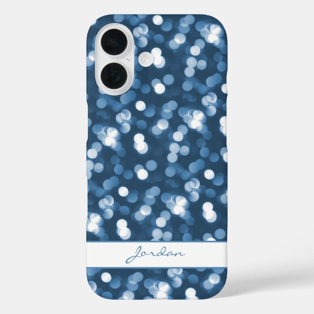 Dusty Blue Sparkle Lights w/ Name Girly Glam Case-Mate iPhone Case (Back)