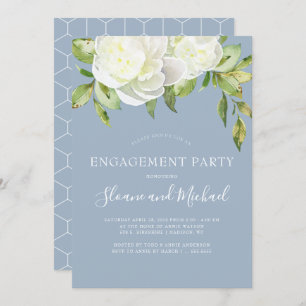 Dusty Blue Spring Floral Peony Engagement Party Invitation