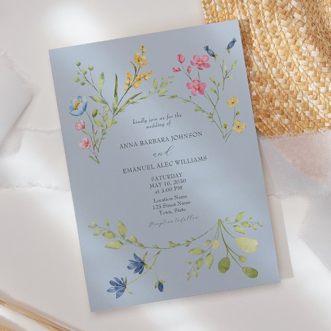 Dusty Blue Spring Wildflower Wedding Invitation (Creator Uploaded)