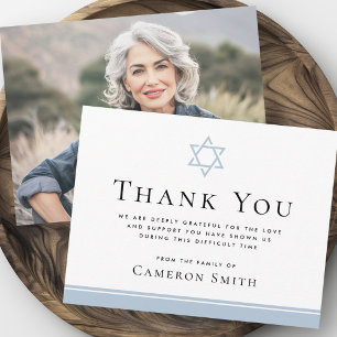 Dusty blue Star of David funeral sympathy photo Thank You Card