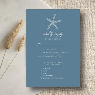 Dusty Blue Starfish Beach Destination Wedding RSVP Card