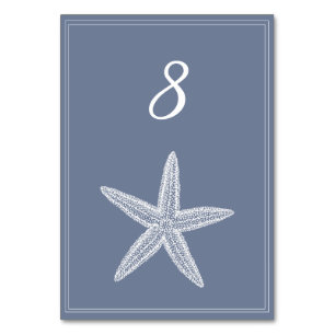 Dusty Blue Starfish Table Number Card
