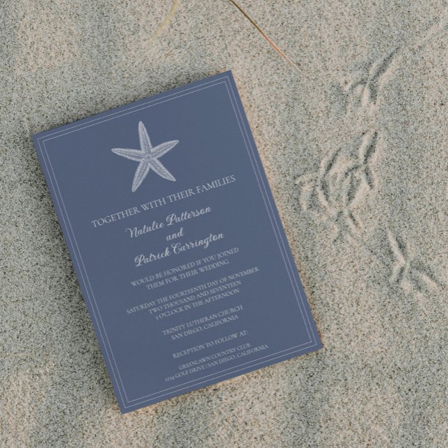 Dusty Blue Starfish Wedding Invitation (Dusty Blue Starfish Wedding Invitation)