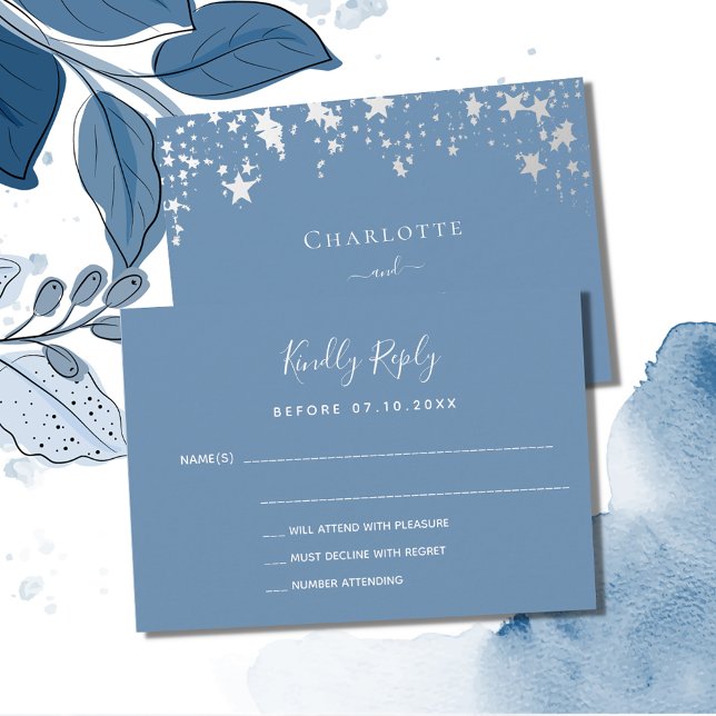 Dusty blue stars wedding response RSVP Card (Creator Uploaded)