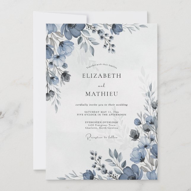 Dusty Blue Stately Winter Wedding Invitation (Front)