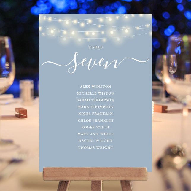Dusty Blue String Light Table Number Seating Chart (Dusty Blue String Light Table Number Seating Chart)