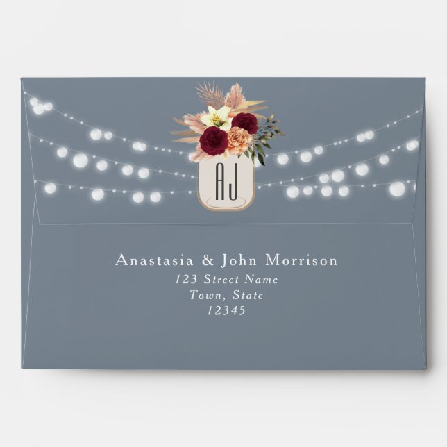 Dusty Blue String Lights Wedding Envelope (Back (Top Flap))
