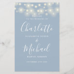 Dusty Blue String Lights Wedding Program<br><div class="desc">Dusty blue signature script wedding program featuring pretty string lights and chic modern typography. This stylish wedding program can be personalised with your special wedding day information. Designed by Thisisnotme©</div>