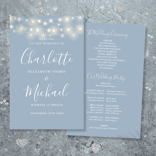 Dusty Blue String Lights Wedding Program