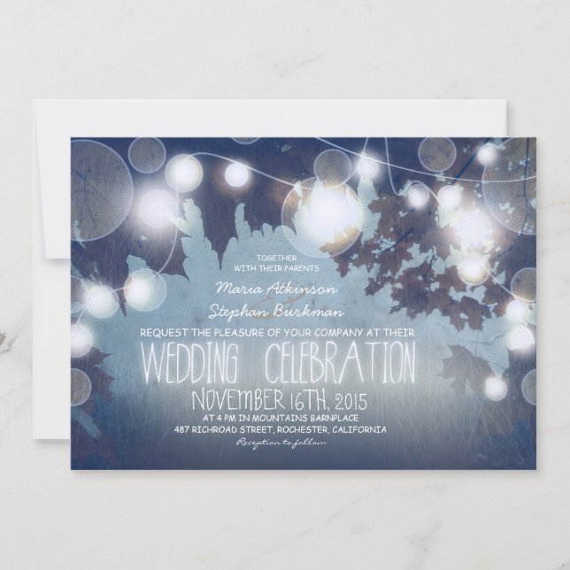 Dusty Blue String of Lights Wedding Night Invitation (Front)