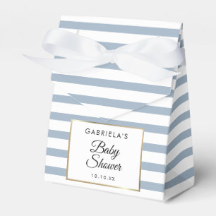 Dusty Blue Stripe Elegant Gold Baby Shower Favour Box