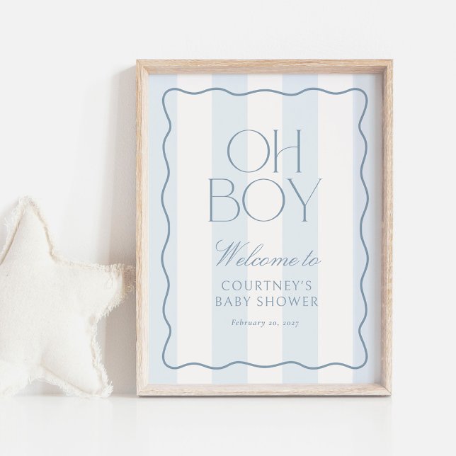 Dusty Blue Stripe Oh Boy Baby Shower Welcome Sign (Creator Uploaded)