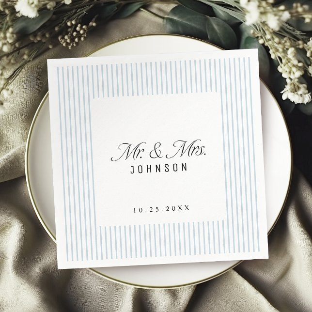 Dusty Blue Striped Elegance Classy Mr and Mrs Napkin (Dusty Blue Striped Elegance Classy Mr and Mrs Napkins)