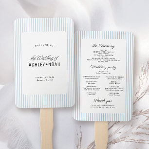 Dusty Blue Striped Elegance Classy Wedding Program Hand Fan