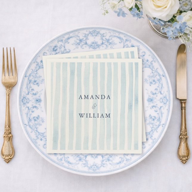 Dusty Blue Striped Wedding Napkin  (Creator Uploaded)