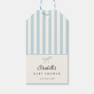 Dusty Blue Stripes Classic Bow Gift Tags