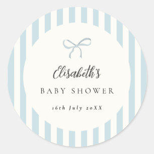 Dusty Blue Stripes Classic Bow Round Sticker