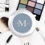 Dusty Blue Stylised Wedding Bridesmaid Monogram Compact Mirror<br><div class="desc">A personalised compact mirror for your wedding bridesmaid or maid of honour that has her initial and name stylised on a trendy,  dusty blue colour background. Edit to replace initial and name. Select your compact mirror style.</div>