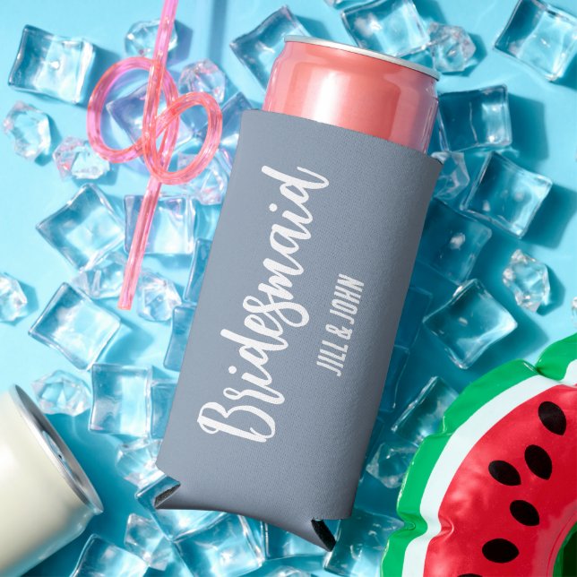 Dusty Blue Stylised Wedding Bridesmaid Seltzer Can Cooler (In Situ Summer)