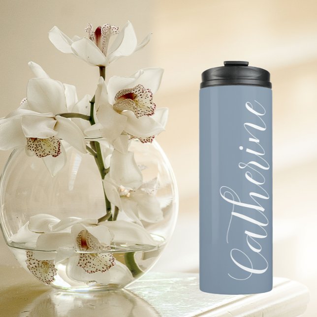 Dusty Blue Stylised Wedding Bridesmaid Thermal Tumbler (In Situ)
