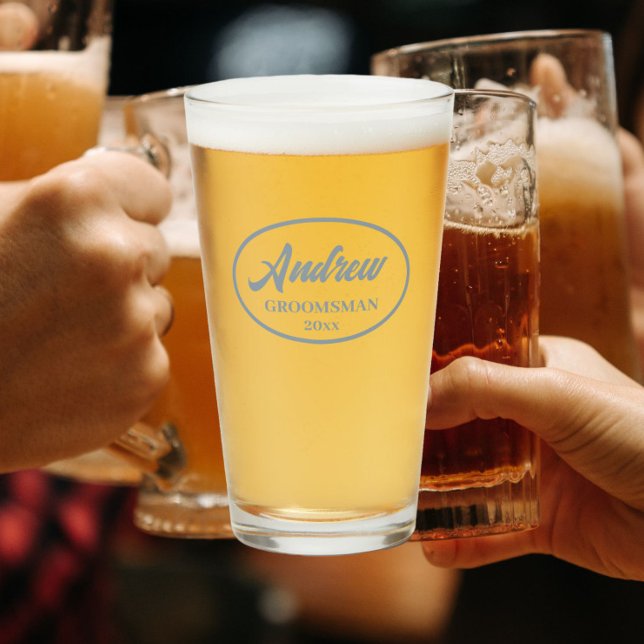 Dusty Blue Stylised Wedding Groomsman Glass (In Situ)