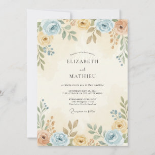 Dusty Blue Subtle Botanical Wedding Invitation