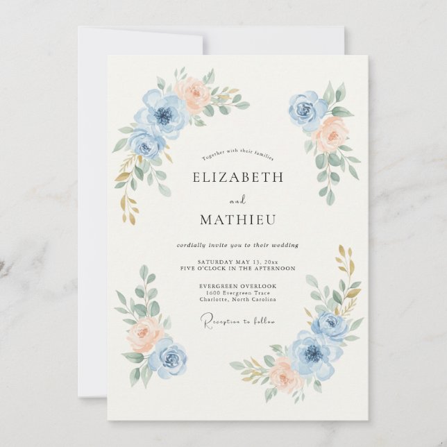 Dusty Blue Subtle Spring Wedding Invitation (Front)